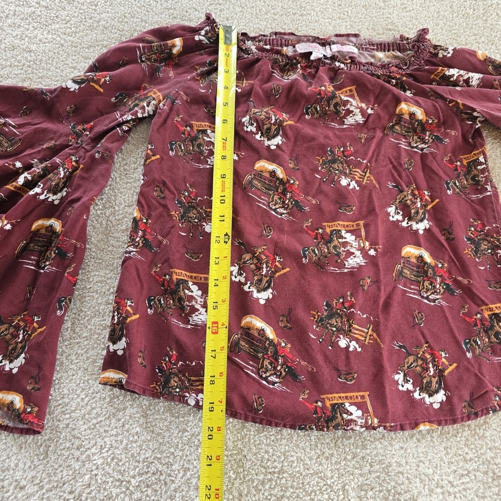 Panhandle Women's All-Over Cowboy Stagecoach Design Ruffle Bell Sleeves Size S - Picture 9 of 12